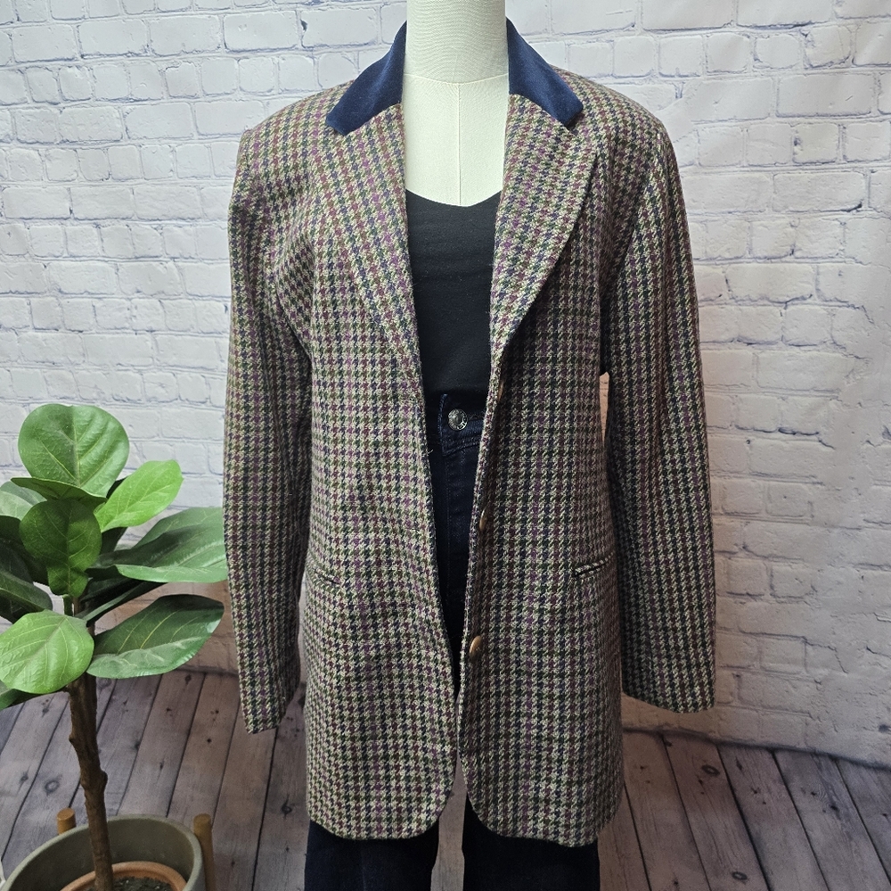 Vintage Paul Harris Design Herringbone Blazer With Velvet Collar - Medium